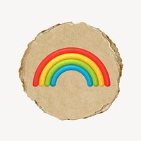 Rainbow icon sticker, ripped paper badge psd