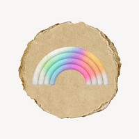 Rainbow icon sticker, ripped paper badge psd