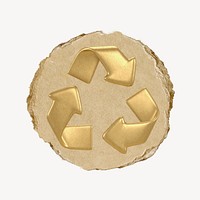 Recycle, environment icon sticker, ripped paper badge psd