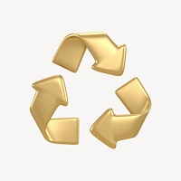 Recycle, environment icon, gold 3D rendering illustration