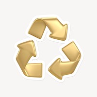 Gold recycle icon, environment sticker with white border