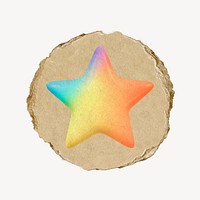 Star, favorite icon sticker, ripped paper badge psd