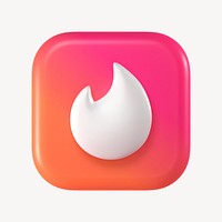 Tinder icon for social media in 3D design psd. 25 MAY 2022 - BANGKOK, THAILAND