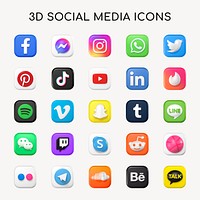 Popular social media icons psd set in 3D design with Facebook, Instagram, Twitter, TikTok, YouTube etc. 25 MAY 2022 - BANGKOK, THAILAND