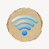 Wifi network icon sticker, ripped paper badge psd