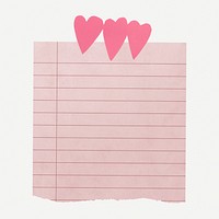 Ripped pink note paper sticker, journal collage element psd
