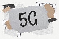 5G word typography, aesthetic paper collage psd