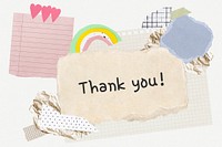 Thank you! word typography, aesthetic paper collage psd