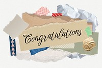 Congratulations word typography, aesthetic paper collage psd