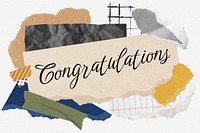 Congratulations word typography, aesthetic paper collage psd