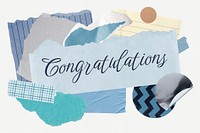 Congratulations word typography, aesthetic paper collage psd