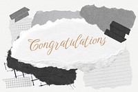 Congratulations word typography, aesthetic paper collage psd