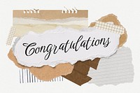 Congratulations word typography, aesthetic paper collage psd