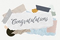 Congratulations word typography, aesthetic paper collage psd