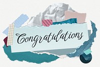 Congratulations word typography, aesthetic paper collage psd