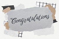 Congratulations word typography, aesthetic paper collage psd