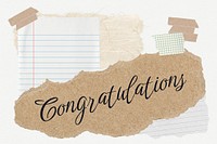 Congratulations word typography, aesthetic paper collage psd