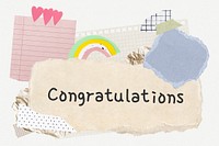 Congratulations word typography, aesthetic paper collage psd