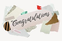 Congratulations word typography, aesthetic paper collage psd