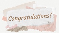 Congratulations word typography, aesthetic paper collage psd