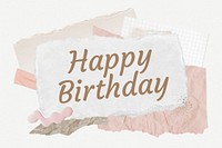 Happy Birthday word typography, aesthetic paper collage psd