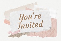 You're invited word typography, aesthetic paper collage psd