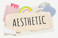 Aesthetic word typography, cute paper collage psd