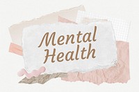 Mental health word typography, aesthetic paper collage psd