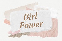 Girl power word typography, aesthetic paper collage psd