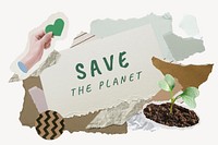 Save the planet word typography, environment aesthetic paper collage