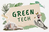 Green tech word typography, environment aesthetic paper collage