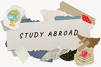 Study abroad word typography, education aesthetic paper collage psd