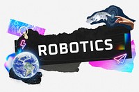 Robotics word typography, technology neon paper collage
