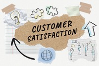 Customer satisfaction word typography, business doodle, paper collage psd