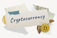 Cryptocurrency word typography, finance aesthetic paper collage psd