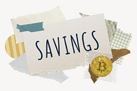 Savings word typography, finance aesthetic paper collage psd