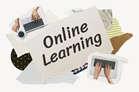 Online learning word typography, education aesthetic paper collage