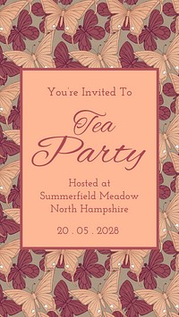 Tea party Instagram story template, vintage butterfly pattern vector, famous Maurice Pillard Verneuil artwork remixed by rawpixel