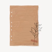 Leafy note paper, aesthetic stationery doodle collage element vector
