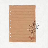 Leafy note paper, aesthetic stationery doodle collage element psd