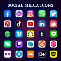 Popular social media icons psd set in neon with Facebook, Instagram, Twitter, TikTok, YouTube etc. 13 MAY 2022 - BANGKOK, THAILAND