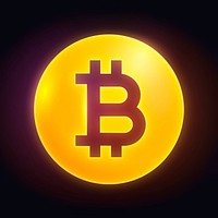 Bitcoin cryptocurrency icon, neon glow design