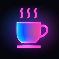 Coffee mug, cafe icon, neon glow design vector