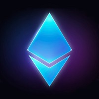 Ethereum cryptocurrency icon, neon glow design psd