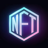 NFT cryptocurrency icon, neon glow design vector