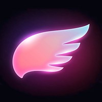 Pink wing icon, neon glow design psd