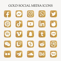 Popular social media icons psd set in gold with Facebook, Instagram, Twitter, TikTok, YouTube etc. 13 MAY 2022 - BANGKOK, THAILAND