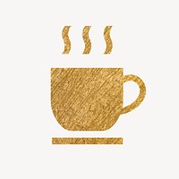 Coffee mug, cafe icon, gold illustration psd