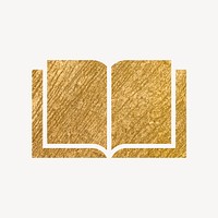 Open book, education icon, gold illustration psd