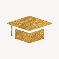 Graduation cap, education icon, gold illustration vector